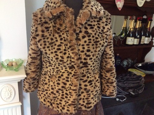 Faux Fur LEOPARD Coat Jacket Size 