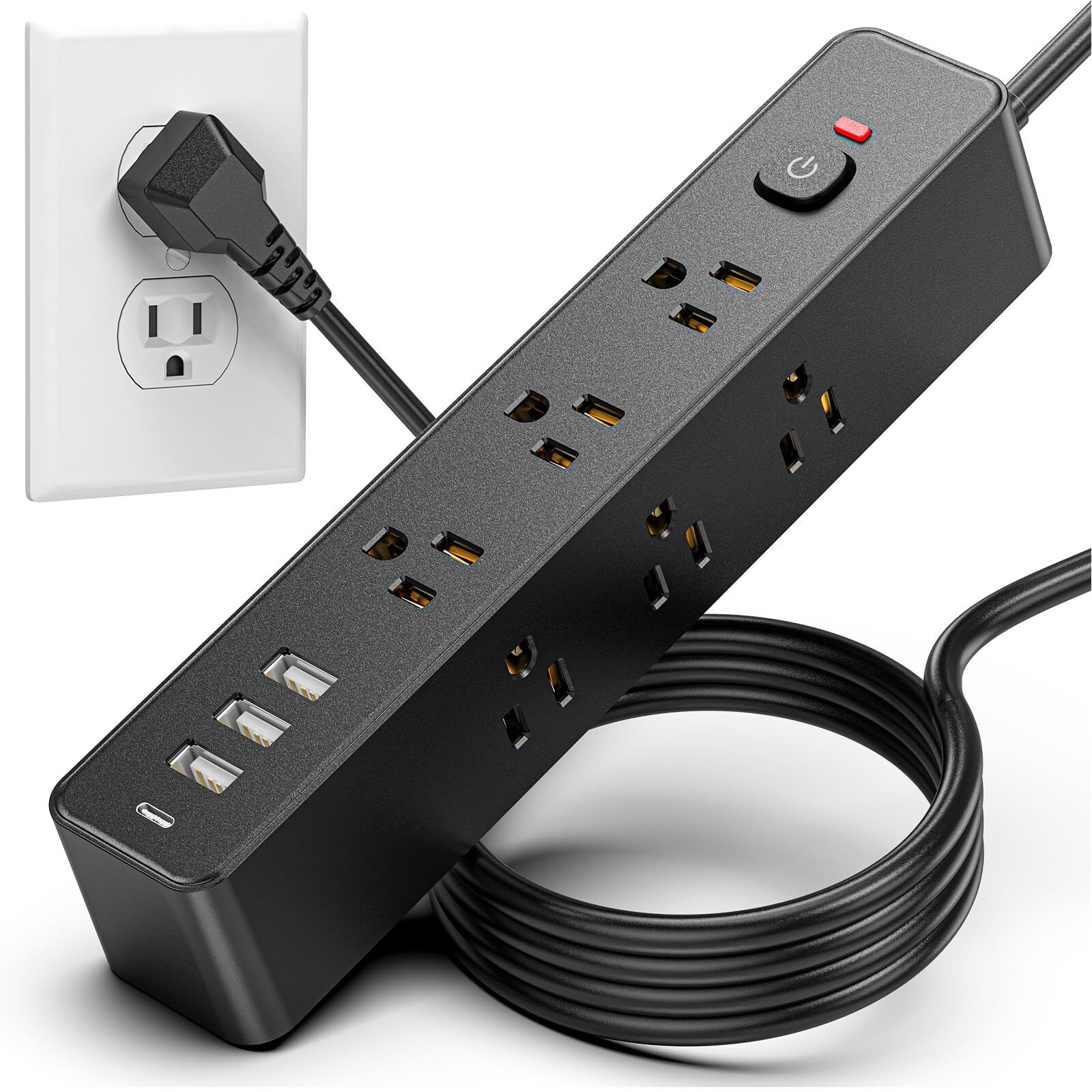 5Ft Power Strip Surge Protector with 9 Outlets & 4 USB Ports 1 USB-C 1875W/15...