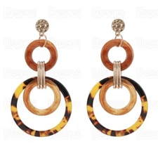 LARGE gold orange black HOOP EARRINGS statement TORTOISE SHELL RESIN hoops UK