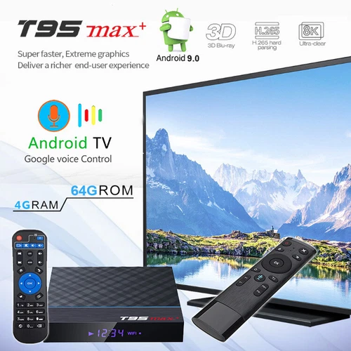 T95 MAX+ Plus 8K HDR 64GB Bluetooth Dual WiFi Android 9.0 TV Box + Sprachfernbedienung