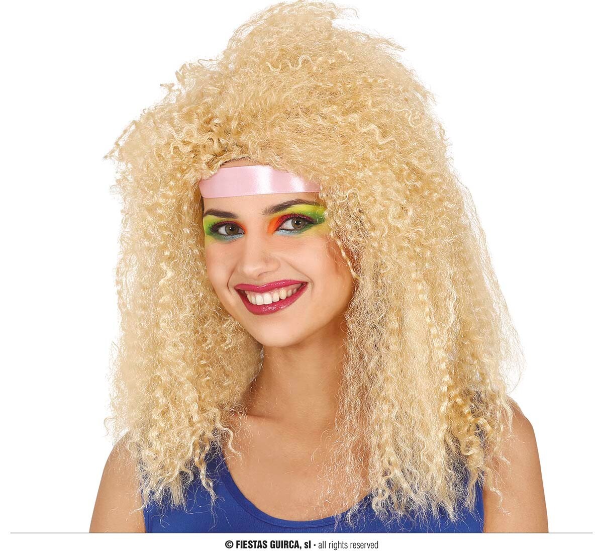 CARNEVALE HALLOWEEN PARRUCCA CURLY RICCI BIONDI WIG ANNI 70'S 80'S COSPLAY 48037