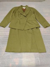 Women coordinated separates skirt suit jacket size 14 skirt size 8 olive green