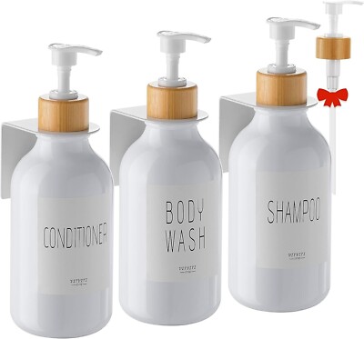 Shampoo and Conditioner Dispenser, Body Wash Shower Soap White Set of 3