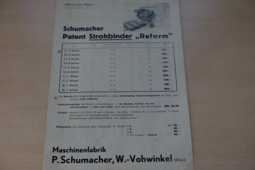 199806) P. Schumacher - Binder Reform Preisliste - Prospekt 12/1938 - Bild 1 von 1