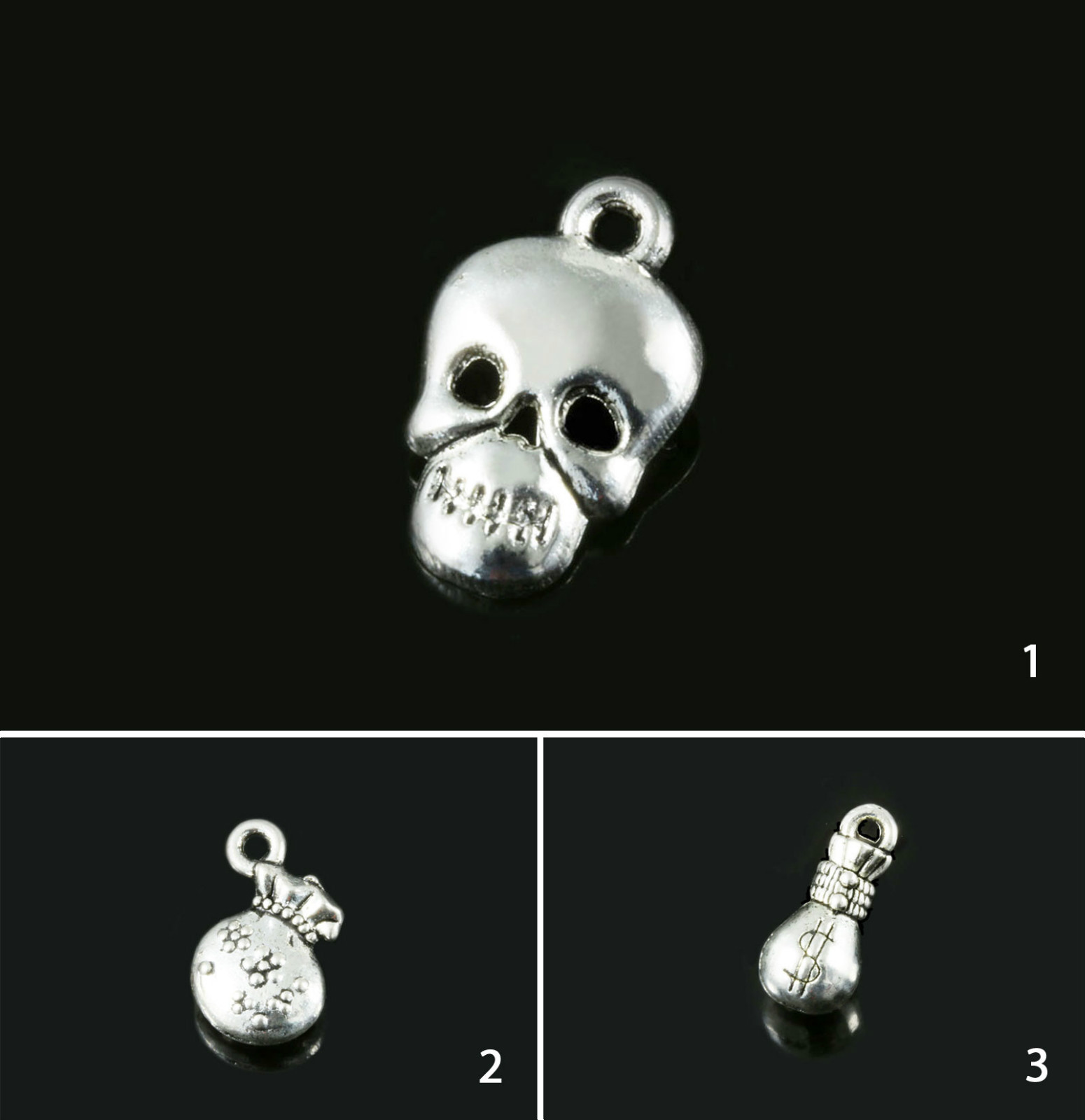 Colgante Cráneo Monedero Cartera Plateado Dollarsack Charm, A-10