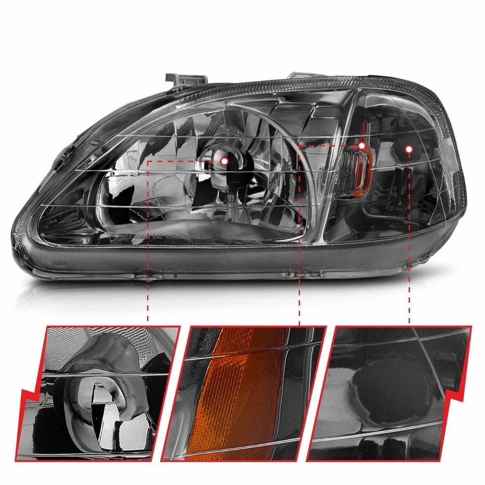 ANZO 121234 Crystal Headlight Lamp Assembly Gun-Metal Gray for 99-00 Honda Civic - Image 2 of 4