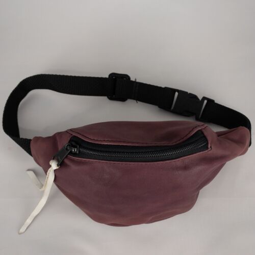 Leather Fanny Pack Kids Waist 23' - 29" Purple Soft Leather Vintage Belt Bag - Picture 1 of 11