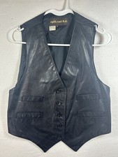 Split End Ltd Men's Leather Vest Vintage Black Size Medium Back Tie Buttons