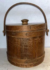 Antique Wooden Firkin Hand Painted Storage Sugar Bucket w/Lid