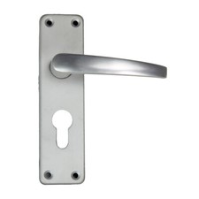 Door Handle Lever Lock Euro Profile with Spindle & Fixings Satin Aluminium Pair