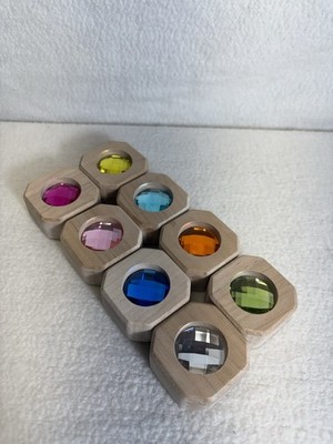 8 Pcs Wooden Gem Blocks Sparkling Colorful Jewels In Wood Cubes Stacking Toys