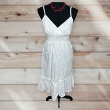 Bisou Bisou Michele Bohbot Dress Spagetti Strap White Eyelet Ruffle Hem Womens 8