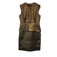 DIANE VON FURSTENBERG Delian Dress Size 2 Jacquard Gold Bronze Peplum Formal DVF