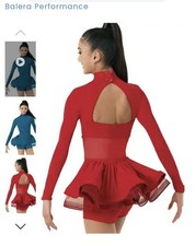 Dance Long Sleeve Bustle Biketard  Medium adult Wiman Size 8-10. Color Red.