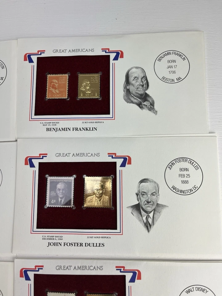 Lot Of 6  Great Americans Stamp & 22kt Gold Replica- Franklin, Disney & 4 More - Image 3 of 4