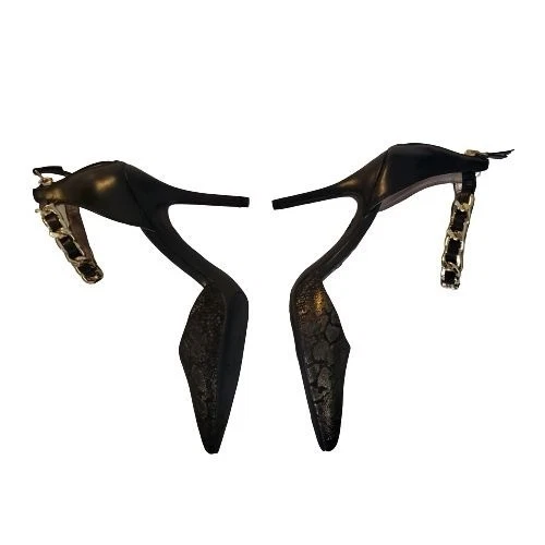 Zapatos de salón Sam & Libby negros/dorados con estampado de serpiente cadena al tobillo tacón de aguja para mujer talla 8 Foto 4 de 4