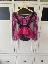 Hot Pink Plaid Long Sleeve Suspender-Skirt w attached Shorts Dance
