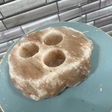 Natural Himalayan Salt 3 Tea Light Double Candle Holder Healing pink