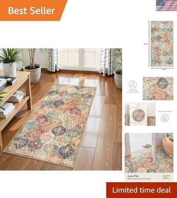 Non-Slip 2x4 Washable Moroccan Floral Rug for Safe & Stylish Entries
