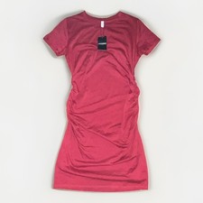 LAUGHIDO Red Solid Bodycon Dress Round Neck Short Sleeve Stretch Short S i7
