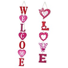 2 Pieces Valentine's Day Hanging Signs Welcome Love Hanging Wooden Signs