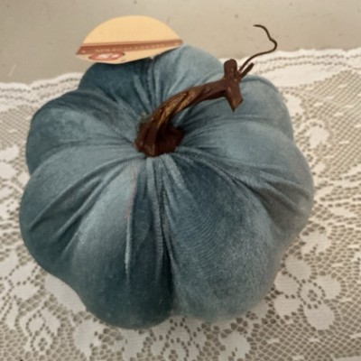 New W/ Tag Blue Velvet Plush Pumpkin W/ Stem 7  Round