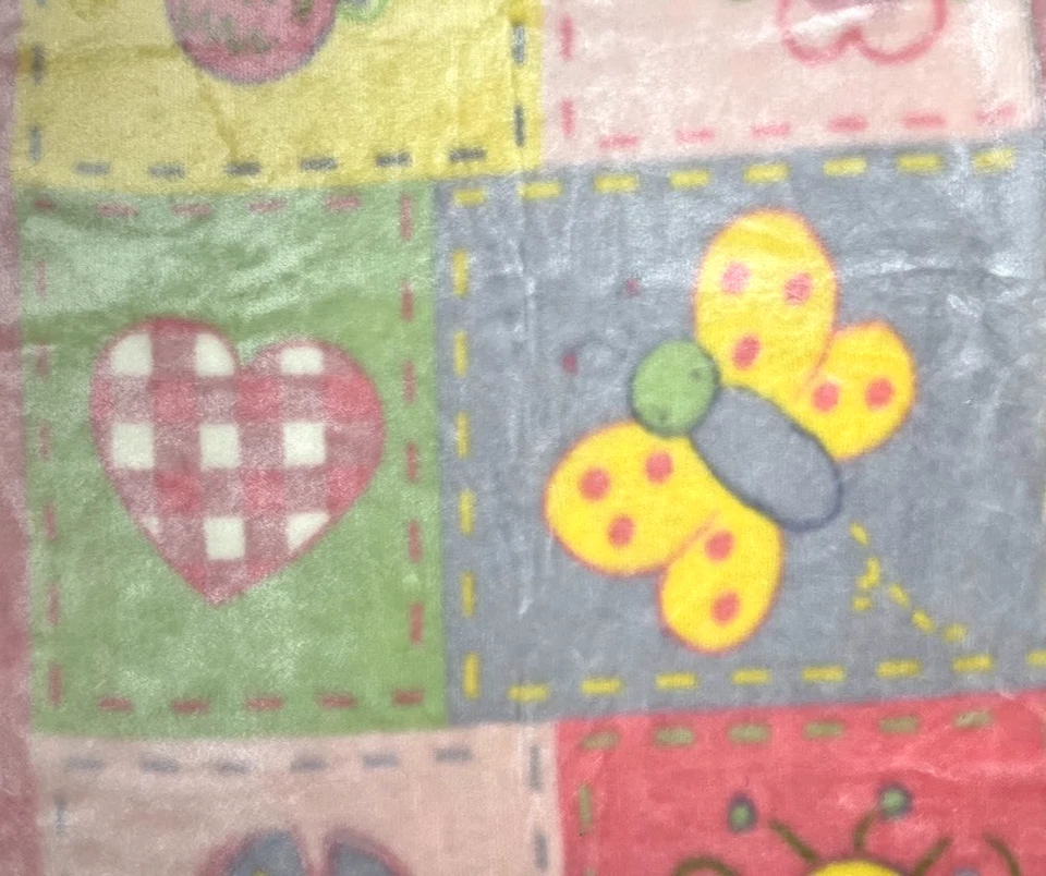 Baby Boom RN 90347 Menina Pelúcia Macia Borboleta Flor Coração Abelha Cobertor Antigo Perfeito Estado - Imagem 3 de 4