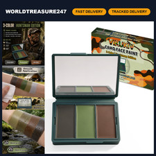 3-Color Camo Face Paint Kit - Tactical Black, Woodland Green, Dark Earth - Hunti