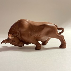 Signed Yixing Zisha Bull Handmade Red‑Brown Tea Pet Figurine 8" Zhou Yi Tao 周義陶