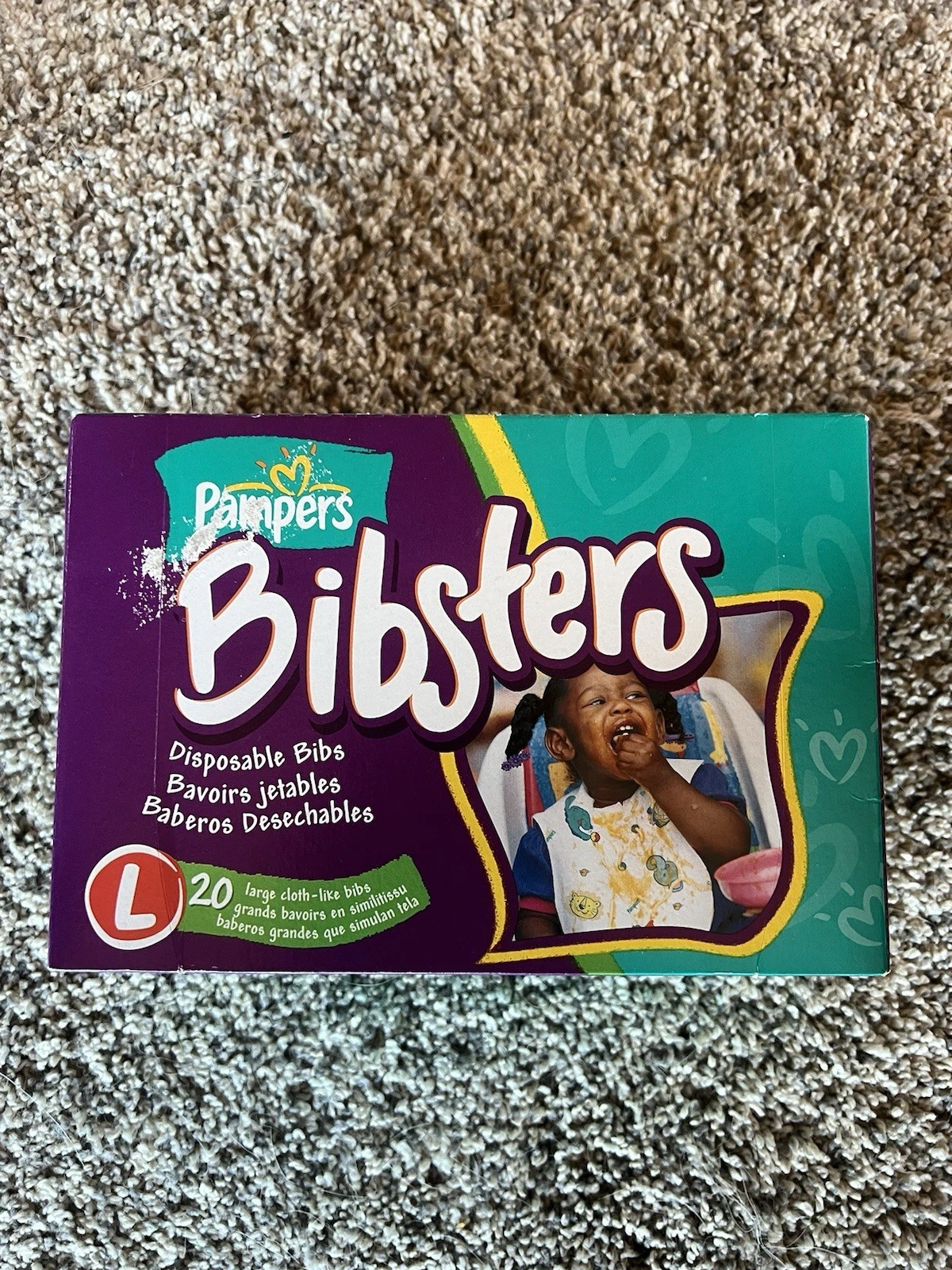 VTG PAMPERS BIBSTERS 20 CT LARGE L Disposable Bibs SEALED NEW-2000s VTG