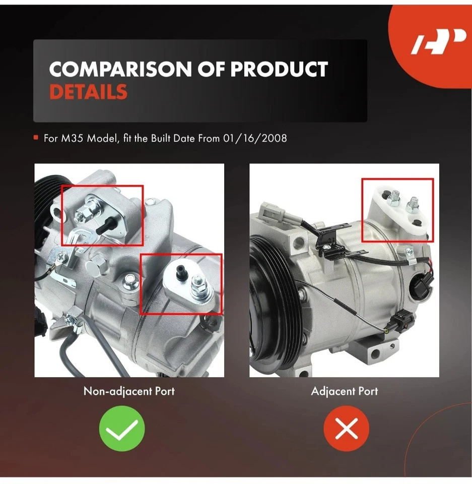 Compresor de aire acondicionado Infiniti G35 2007-08 con embrague con polea de 7 ranuras OEM Foto 3 de 4