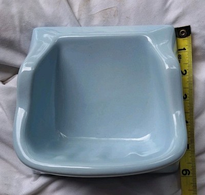 Vtg Oval Round Powder Baby Blue Ceramic  Wall Mount Bathroom Soap Dish