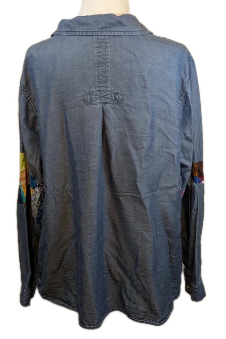 J.Jill Denim Button Down Patchwork Shirt long sle… - image 4