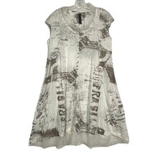Gershon Bram Cap Sleeve Post Print Layered Tulle Hemline Dress White Women Large
