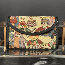 Vintage Folk Art Tapestry Trifold Wallet Snap Closure Coin Purse Organizer