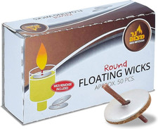 round Floating Wicks - 50 Count Approx. , Cotton Wicks and Cork Disc Holders fo