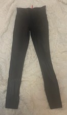 Spanx Black Faux Leather Contoured Leggings Size Sp Smoothing Compression 26.5"