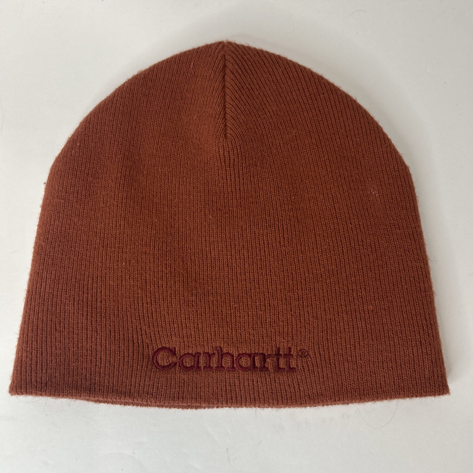 Vintage Y2K Carhartt Salmon Red Spelled Out Knit Beanie Cap