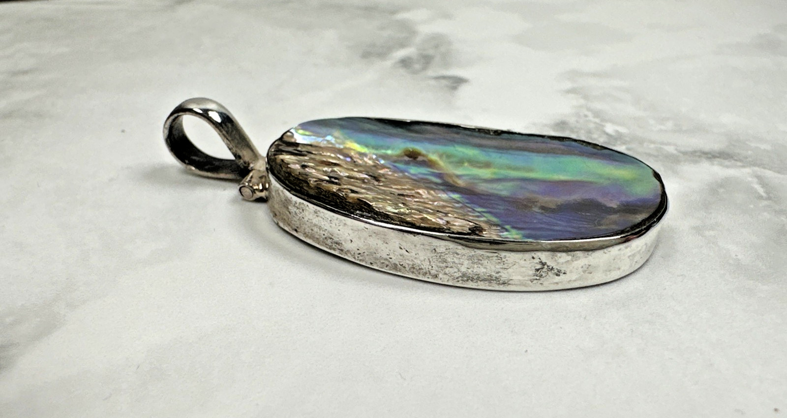 Sterling Silver Large Oval Abalone Shell Pendant … - image 3