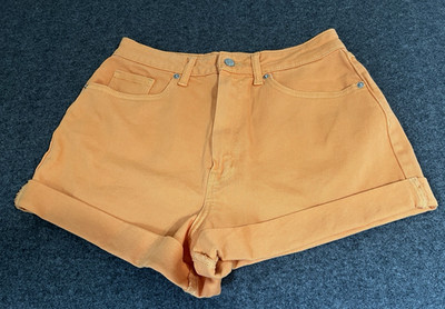 Wild Fable Short Shorts Sz 8 Denim Orange High Rise Rolled Cuff Booty Biker Chic
