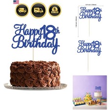 1Pc Happy 18th Birthday Cake Topper Blue Glitter 18th Birthday Cake Pick Chee...
