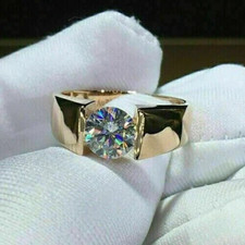 2.00 Ct Round-Cut EF/VS1 Lab Grown Diamond Wedding Men's Ring 14k Yellow Gold