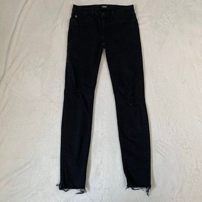 Hudson Women Black Distressed Skinny Jeans Raw Hem Size 26 Mid Rise Stretch