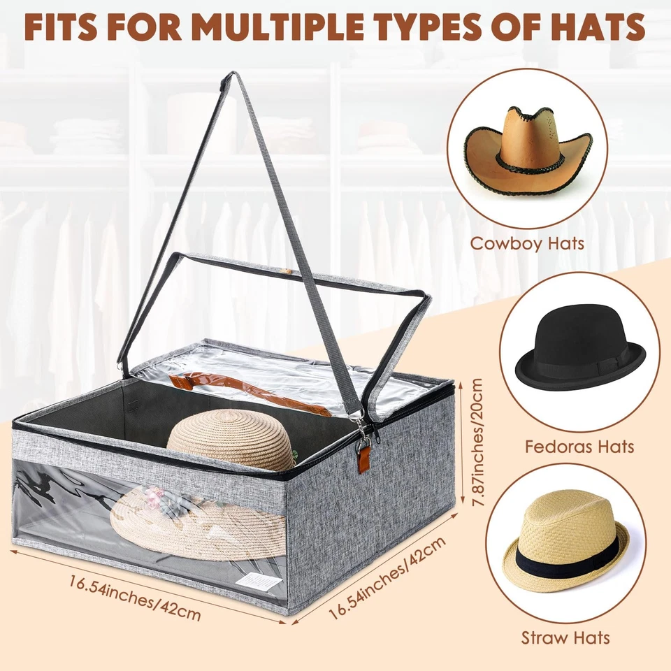 3 Piezas Cajas de Almacenamiento de Sombreros, Estuche de Viaje para Sombreros, Organizador de Sombreros con Tapas Sombrero de Vaquero... Foto 2 de 4