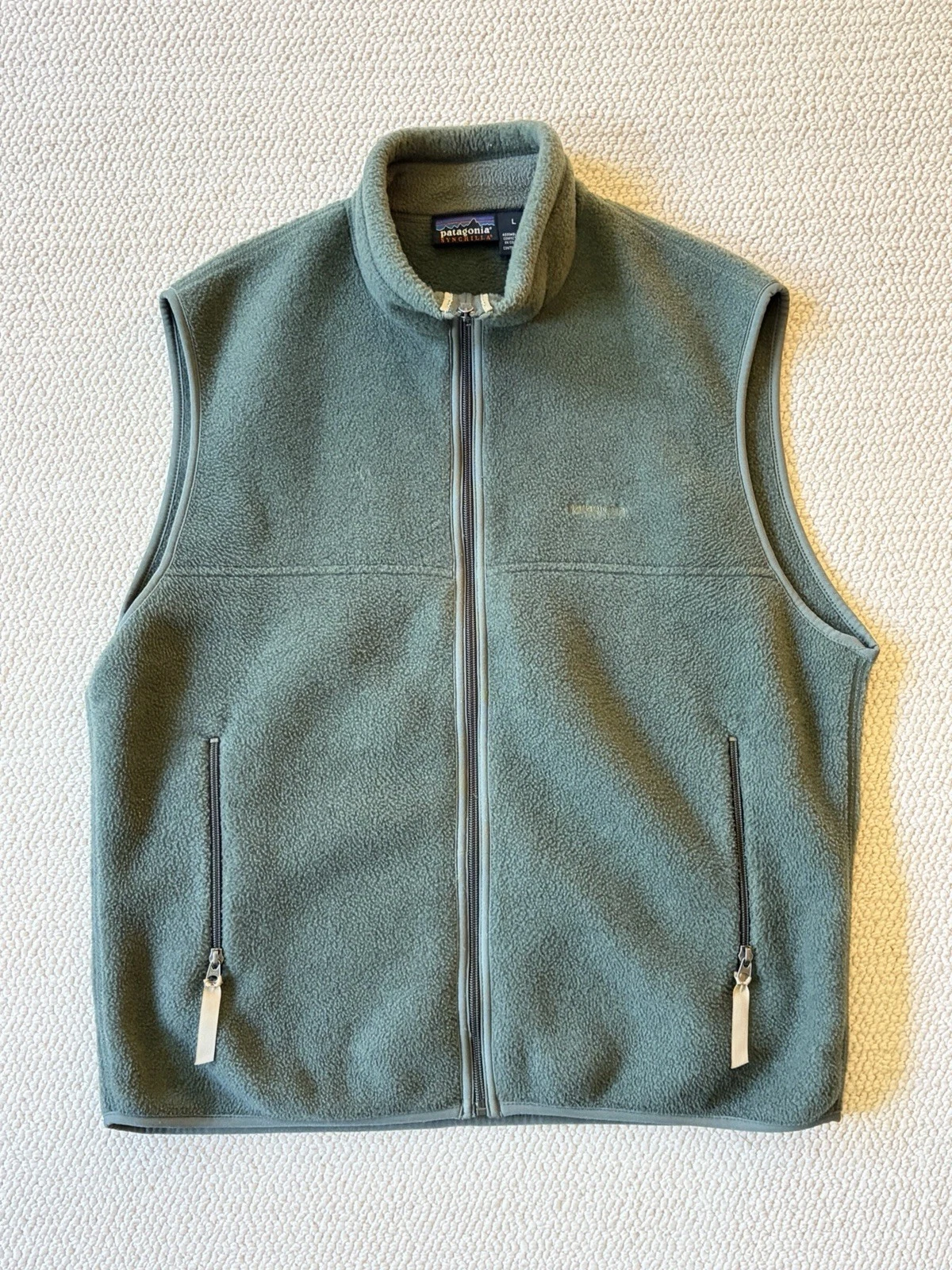 Vintage Patagonia Synchilla Fleece Vest Jacket USA Green 2002 Large Logo Men's
