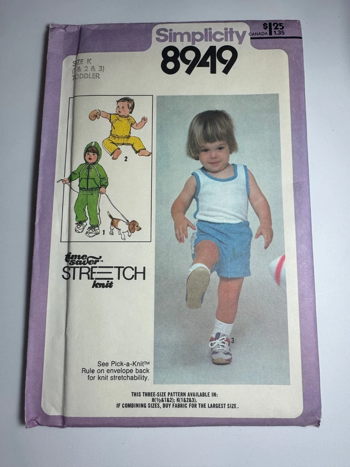 Vtg Simplicity Pattern 8949 Toddler Stretch Pull over Tops Hoodie Shorts SZ 1-3T - Image 2 of 4