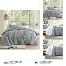 Comfort Spaces Porter Soft Queen Comforter Set, Blue Grey, 3 Piece Pintuck ...