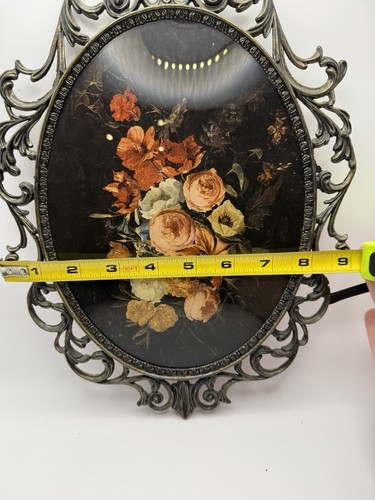 "Marco de fotos de metal ornamentado ovalado vintage flores hecho en Italia 12,5"" X 9""" - Imagen 9 de 9
