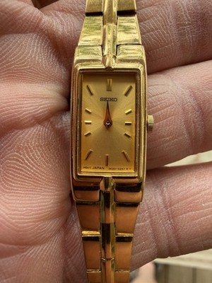 Seiko Tank Watch Women 13mm Champagne Dial Gold Tone Rectangle