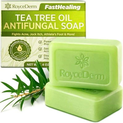 ‎ROYCEDERM Tea Tree Oil Antifungal Soap – Antifungal Treatment for Face & Body Acne, Ath